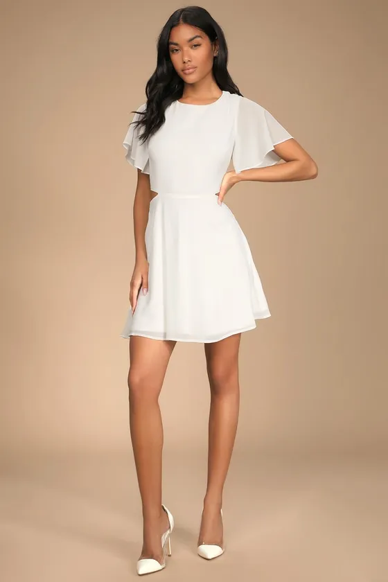 Blissful Love Ivory Cutout Mini Skater Dress sold by Lulus product image thumbnail 2
