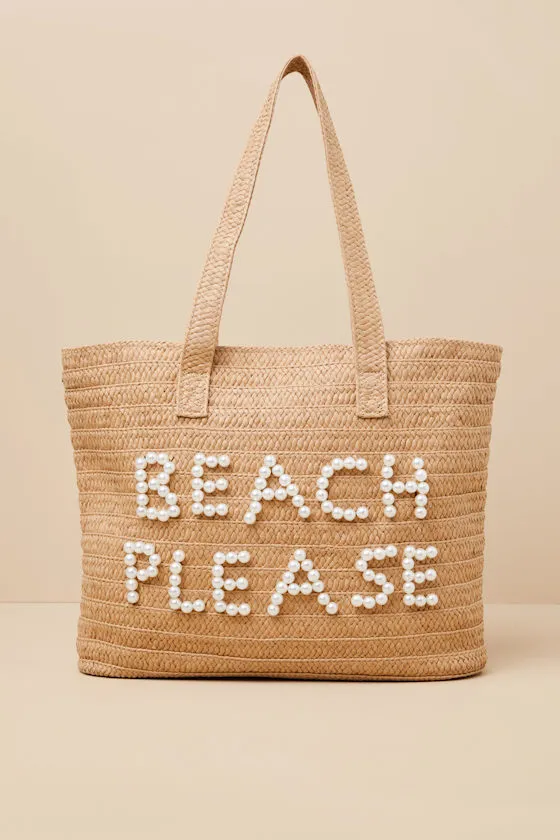 Beach Please Beige Raffia Pearl Tote Bag sold by Lulus product image thumbnail 2