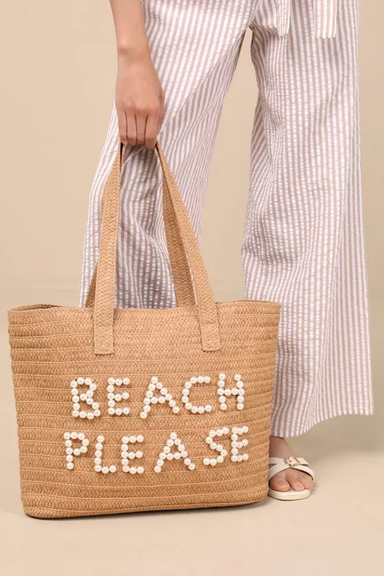 Beach Please Beige Raffia Pearl Tote Bag sold by Lulus product image thumbnail 3