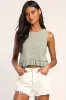 Flouncin' Around Dusty Sage Cropped Ruffled Sweater Tank sold by Lulus