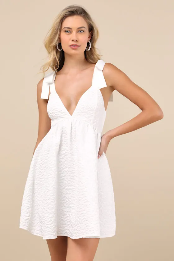 Darling Composure White Jacquard Floral Tie-Strap Mini Dress sold by Lulus product image thumbnail 3
