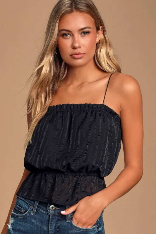 Hyde Black Striped Ruffled Crop Top sold by Lulus