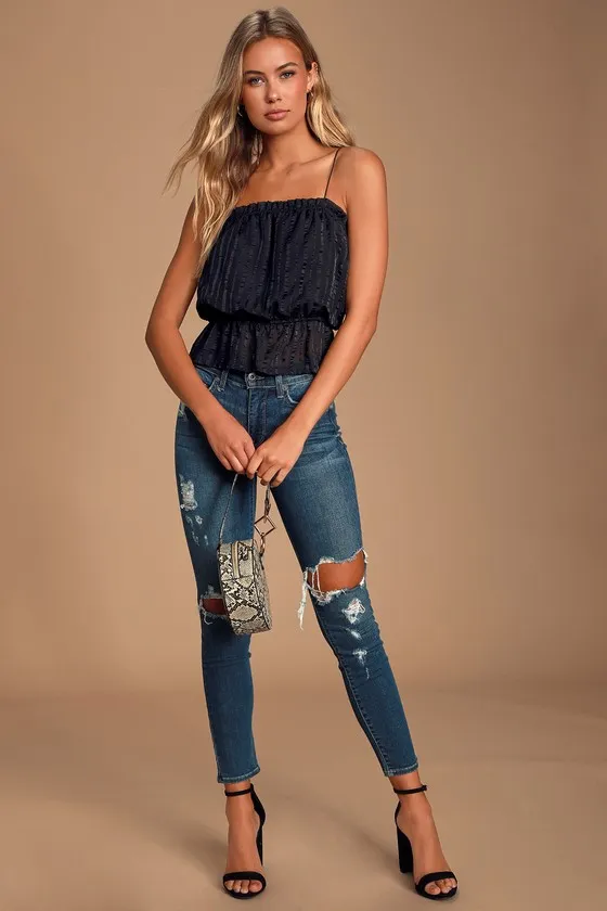 Hyde Black Striped Ruffled Crop Top sold by Lulus product image thumbnail 2