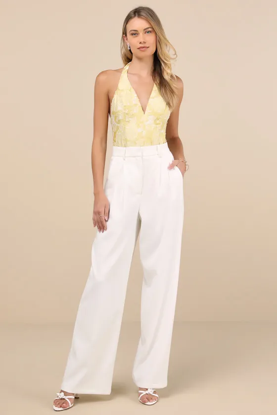 Lilou Yellow Jacquard Halter Bodysuit sold by Lulus product image thumbnail 3