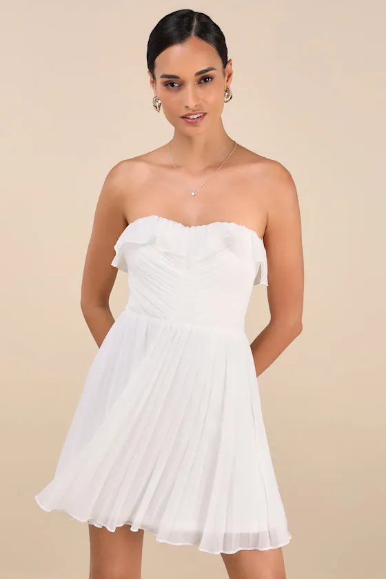 Always Remarkable White Pleated Mini Dress sold by Lulus