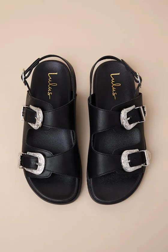 Irati Black Western Buckle Slingback Sandals sold by Lulus product image thumbnail 2