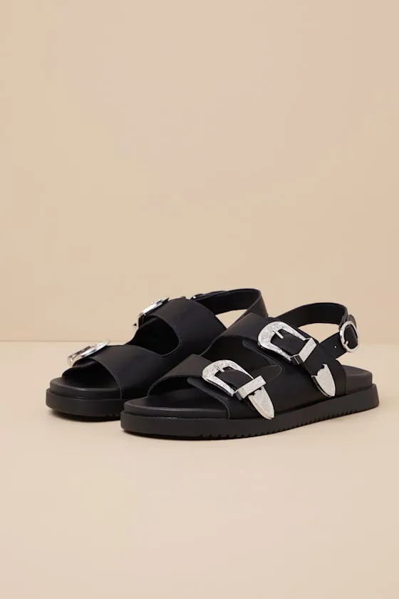 Irati Black Western Buckle Slingback Sandals sold by Lulus product image thumbnail 4