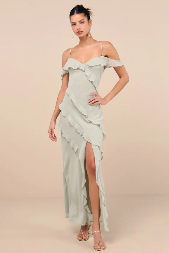 Elara Light Sage Ruffled Maxi Dress sold by Lulus