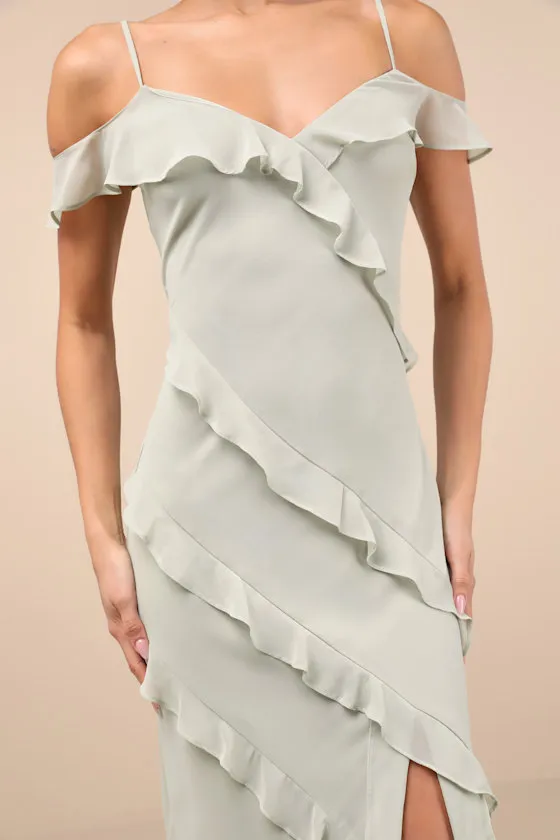 Elara Light Sage Ruffled Maxi Dress sold by Lulus product image thumbnail 3