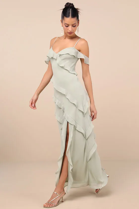 Elara Light Sage Ruffled Maxi Dress sold by Lulus product image thumbnail 4