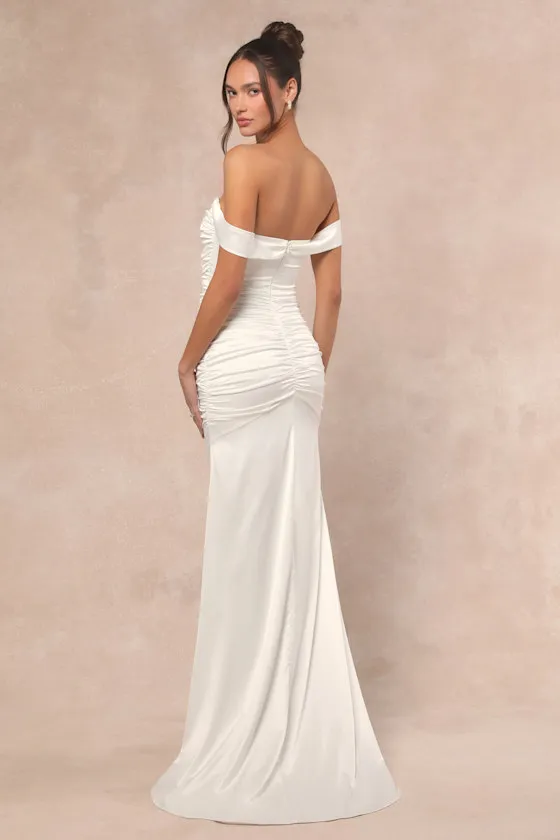Torri White Satin Off-the-Shoulder Maxi Dress sold by Lulus product image thumbnail 2