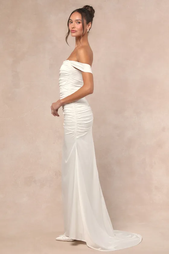 Torri White Satin Off-the-Shoulder Maxi Dress sold by Lulus product image thumbnail 3