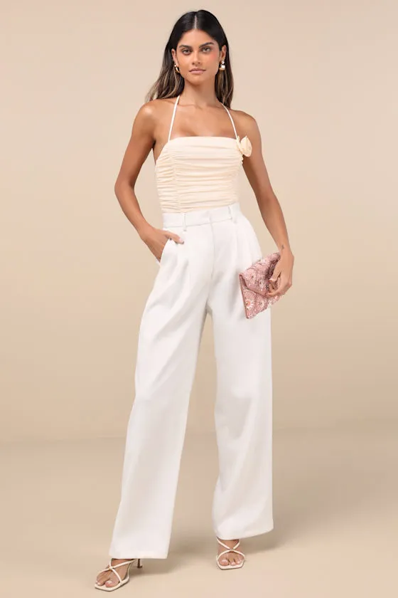 Elyas Cream Mesh Ruched Rosette Backless Bodysuit sold by Lulus product image thumbnail 3