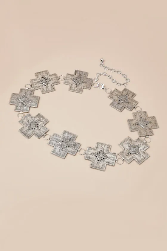 Willene Silver Etched Cross Concho Belt sold by Lulus product image thumbnail 2