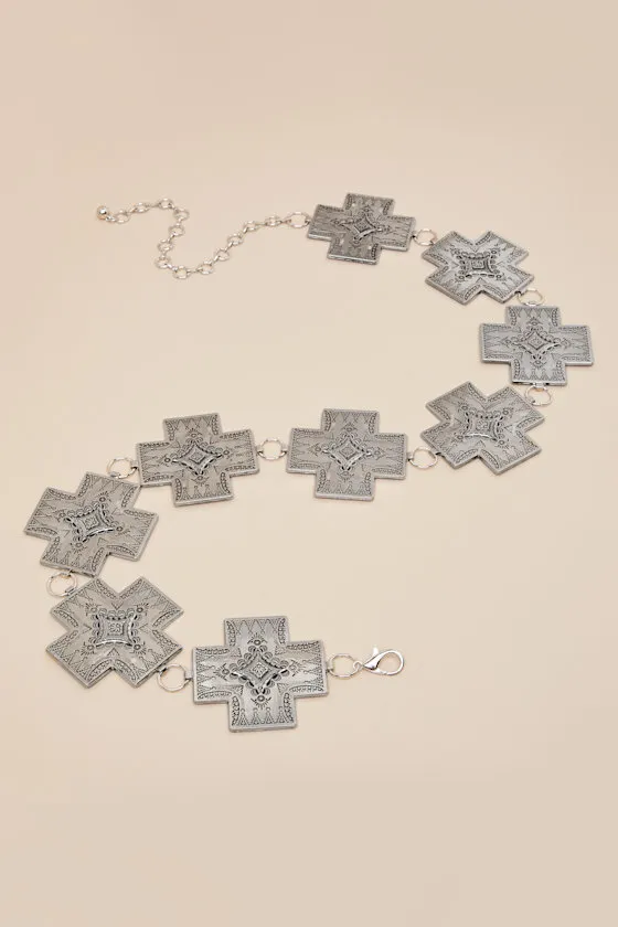 Willene Silver Etched Cross Concho Belt sold by Lulus product image thumbnail 4