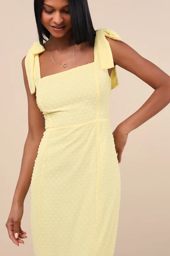 Bimini Light Yellow Swiss Dot Tie-Strap Midi Dress sold by Lulus product image thumbnail 3