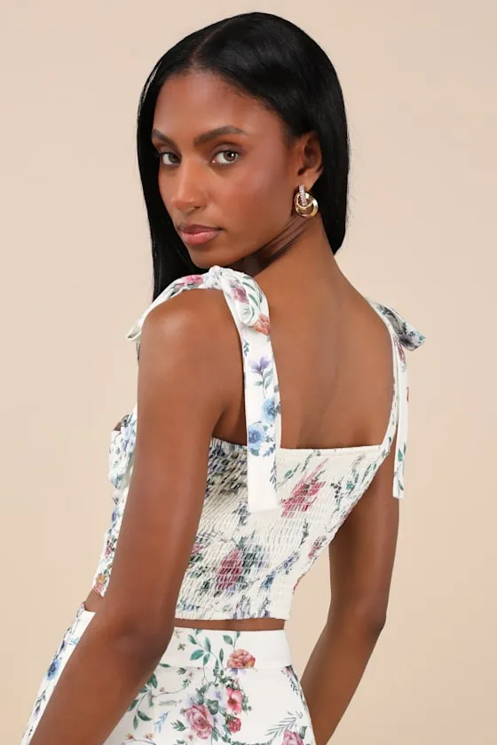 Beautifully Chic White Floral Tie-Strap Bustier Top sold by Lulus product image thumbnail 2