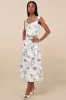 Beautifully Chic White Floral Drop Waist Midi Skirt sold by Lulus