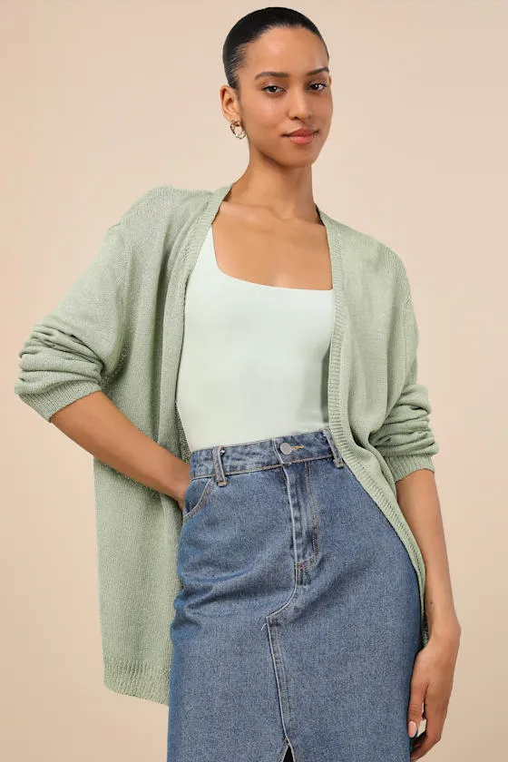 Maliha Sage Green Knit Cardigan Sweater sold by Lulus