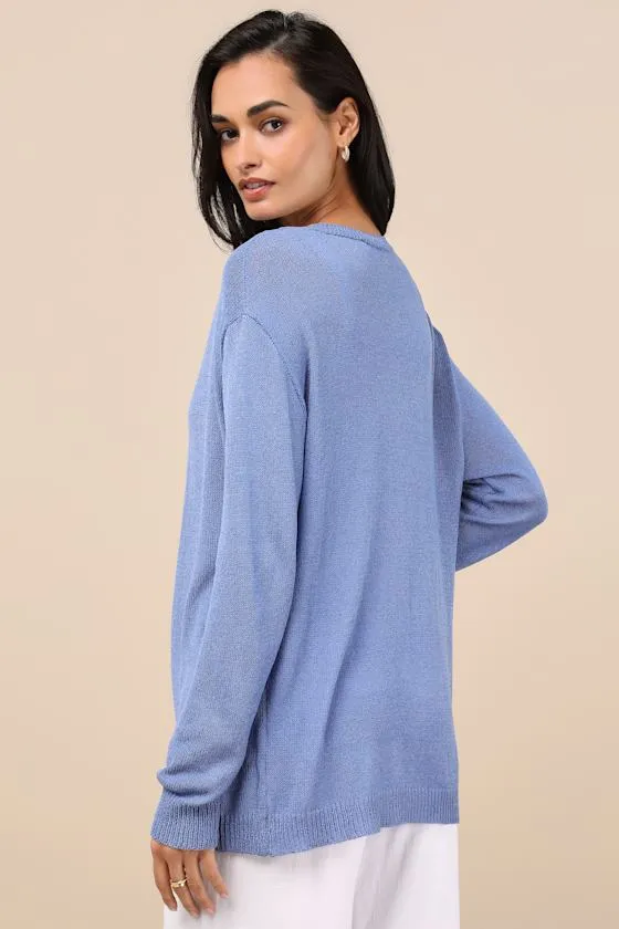 Maliha Blue Knit Cardigan Sweater sold by Lulus product image thumbnail 3