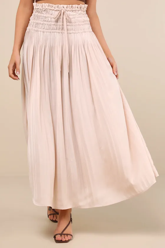 Maina Beige Plisse Drawstring High-Rise Maxi Skirt sold by Lulus product image thumbnail 2