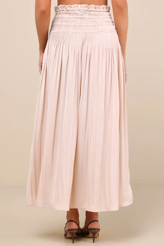 Maina Beige Plisse Drawstring High-Rise Maxi Skirt sold by Lulus product image thumbnail 3