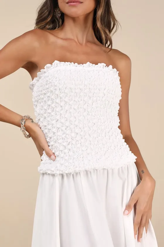 Aaralyn White Textured Strapless Drop Waist Midi Dress sold by Lulus product image thumbnail 2