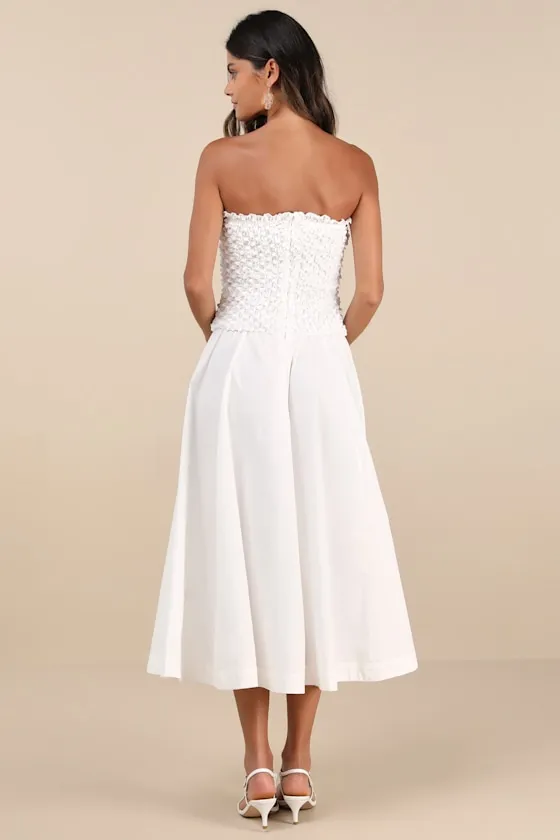 Aaralyn White Textured Strapless Drop Waist Midi Dress sold by Lulus product image thumbnail 3