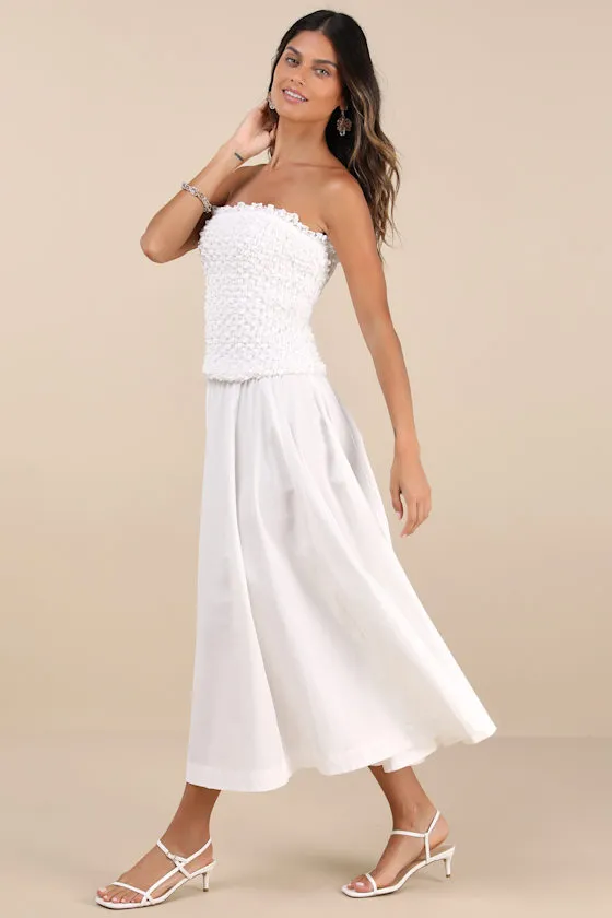 Aaralyn White Textured Strapless Drop Waist Midi Dress sold by Lulus product image thumbnail 4