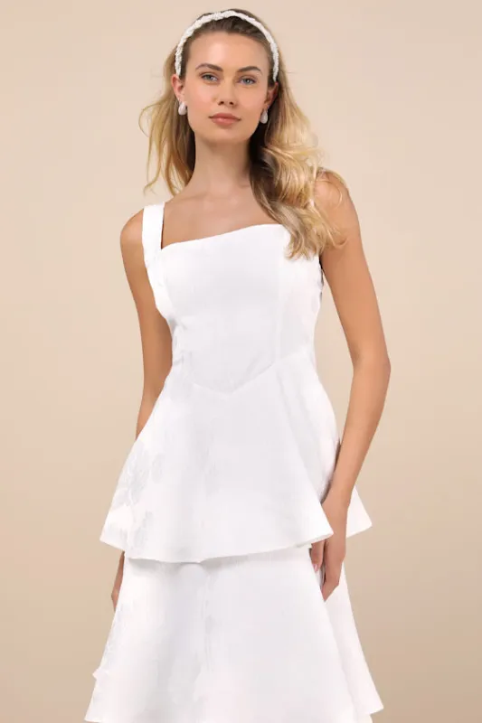 Elinore White Jacquard Tiered Midi Dress made by Lulus