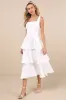 Elinore White Jacquard Tiered Midi Dress sold by Lulus
