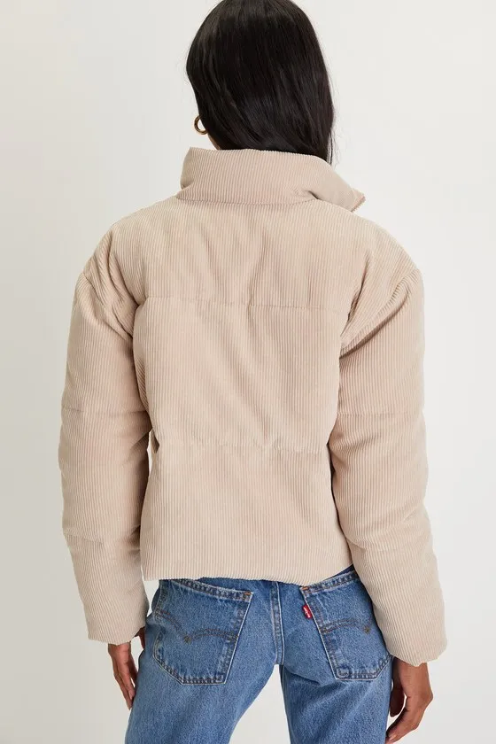 Cloud Nine Cutie Beige Cropped Corduroy Puffer Jacket sold by Lulus product image thumbnail 3