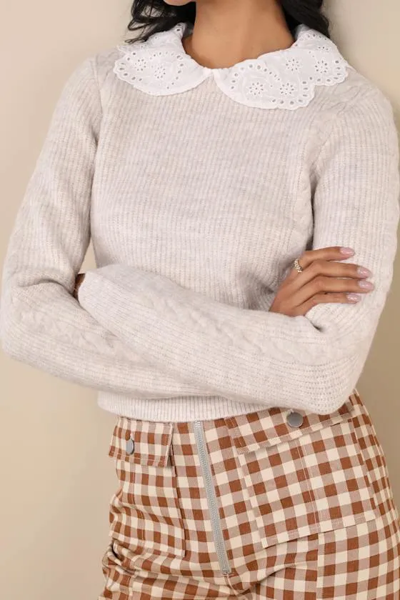 Coquette Delight Heather Ivory Lace Collar Pullover Sweater sold by Lulus