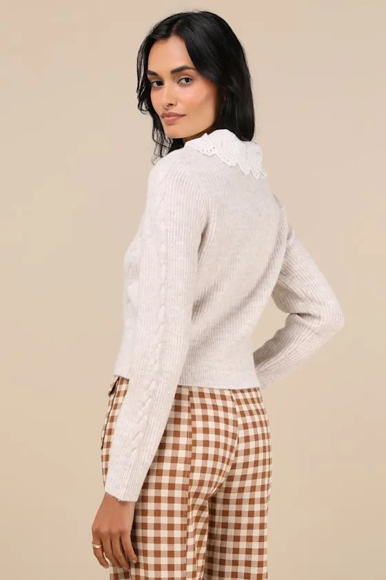 Coquette Delight Heather Ivory Lace Collar Pullover Sweater sold by Lulus product image thumbnail 3