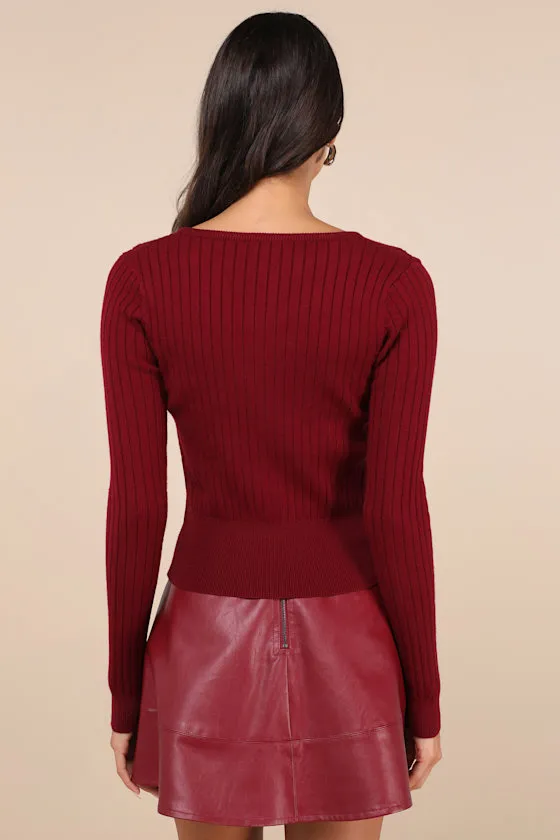 Perfect Classic Burgundy Ribbed Knit Cardigan Sweater sold by Lulus product image thumbnail 2