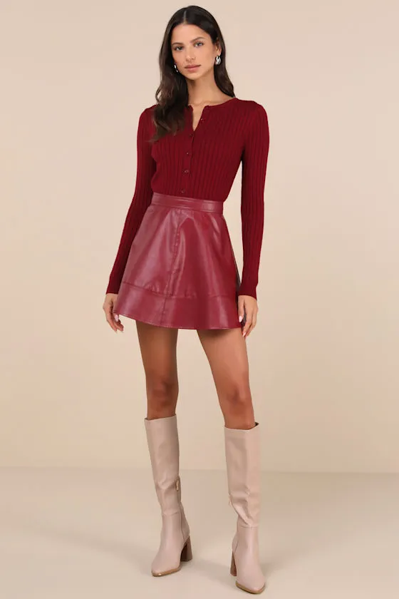 Perfect Classic Burgundy Ribbed Knit Cardigan Sweater sold by Lulus product image thumbnail 3