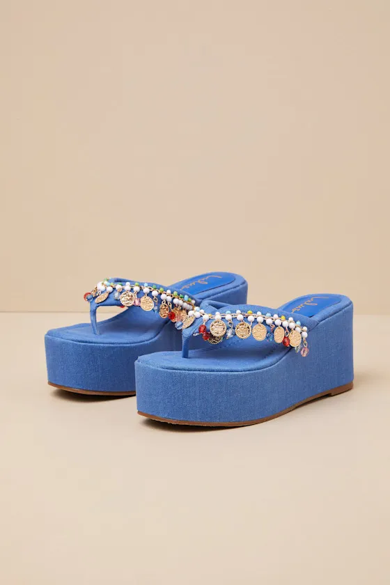 Tassilo Denim Embellished Flatform Thong Sandals sold by Lulus product image thumbnail 2