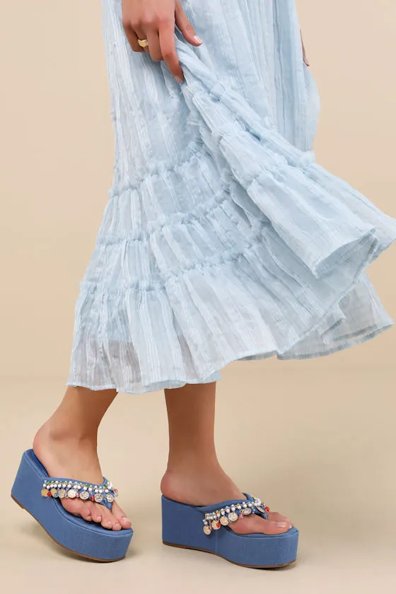 Tassilo Denim Embellished Flatform Thong Sandals sold by Lulus product image thumbnail 3