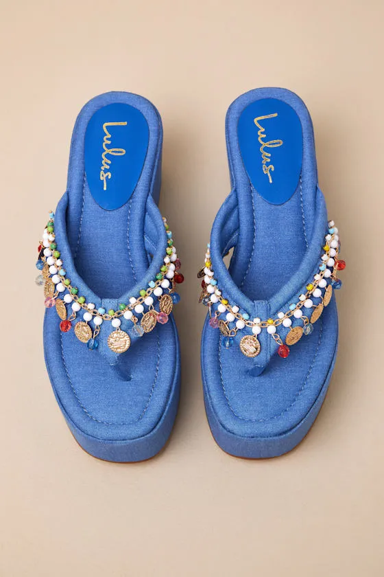 Tassilo Denim Embellished Flatform Thong Sandals sold by Lulus product image thumbnail 4