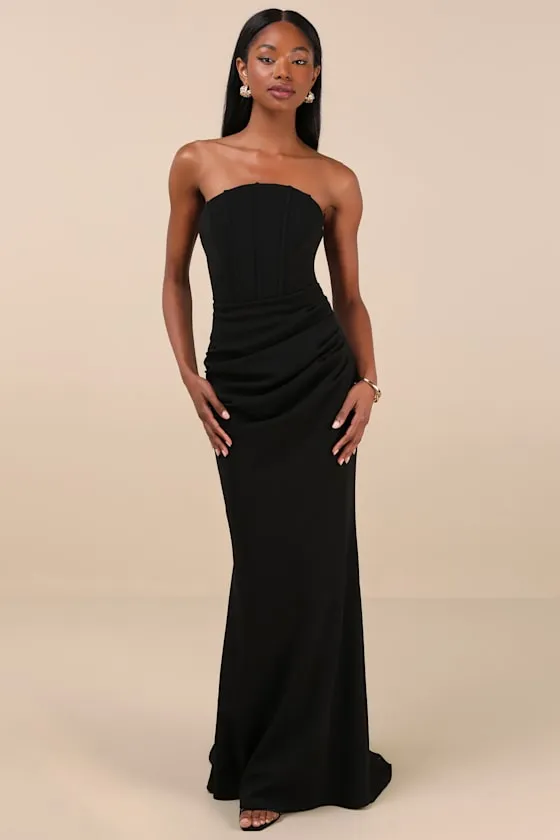 Laney Black Strapless Corset Maxi Dress sold by Lulus