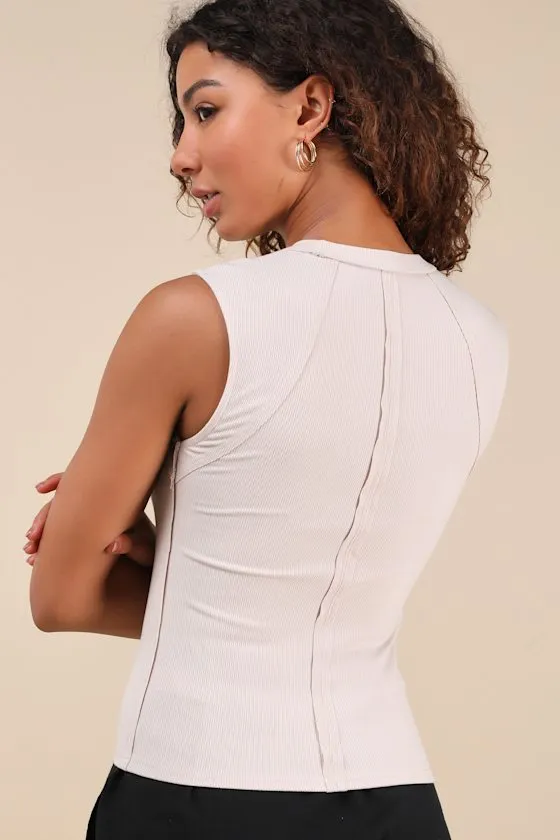 Ellette Beige Ribbed Raglan Seamed Tank Top sold by Lulus product image thumbnail 2