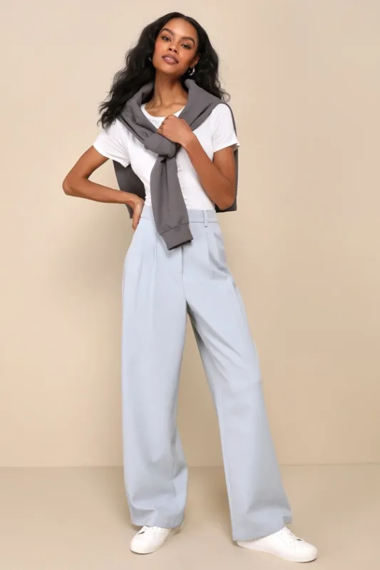 Executive Behavior Light Grey High Rise Wide-Leg Trouser Pants sold by Lulus