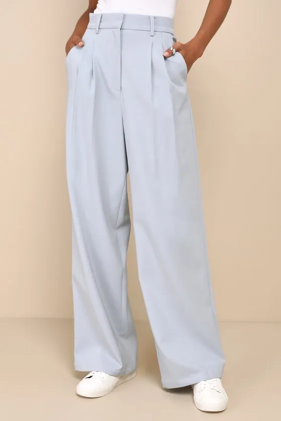 Executive Behavior Light Grey High Rise Wide-Leg Trouser Pants sold by Lulus product image thumbnail 2