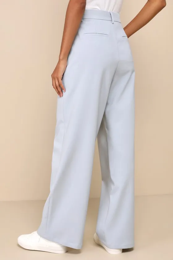 Executive Behavior Light Grey High Rise Wide-Leg Trouser Pants sold by Lulus product image thumbnail 3