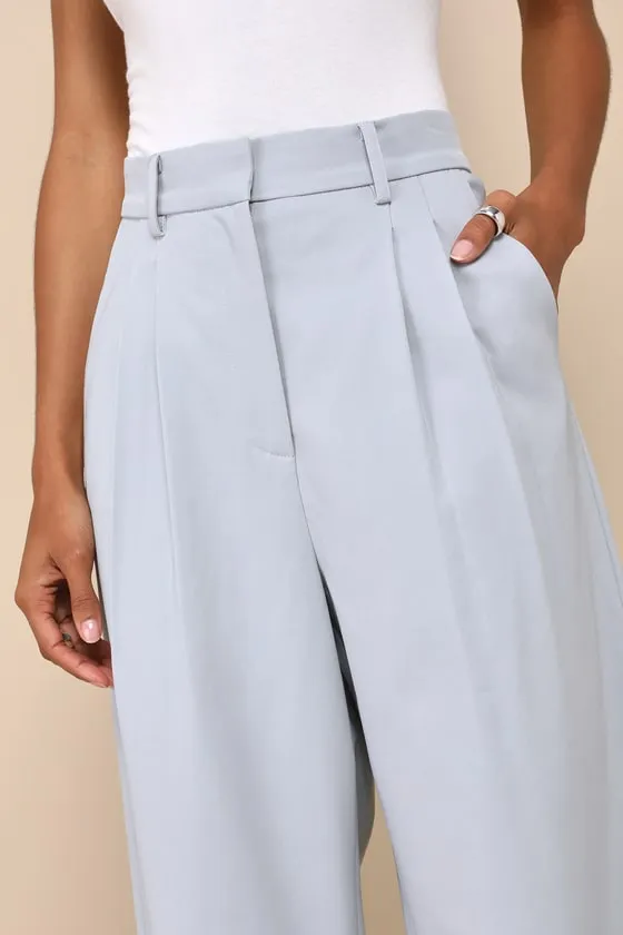 Executive Behavior Light Grey High Rise Wide-Leg Trouser Pants sold by Lulus product image thumbnail 4