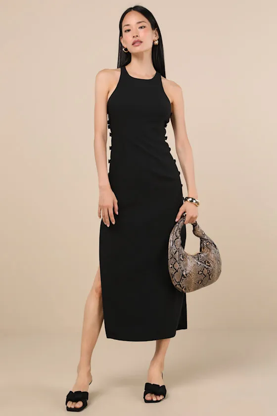 Masterfully Mod Black Side Button Midi Dress sold by Lulus product image thumbnail 2