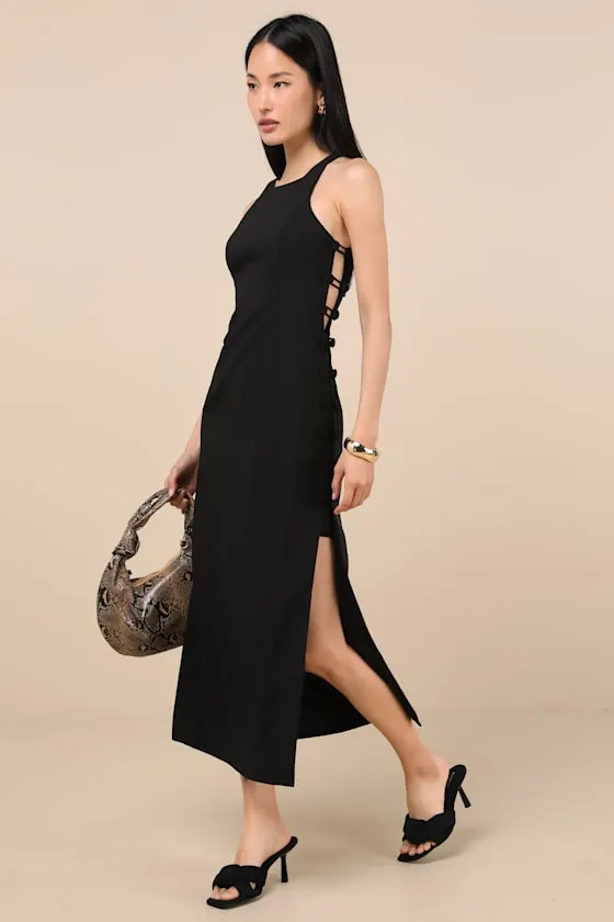 Masterfully Mod Black Side Button Midi Dress sold by Lulus product image thumbnail 3
