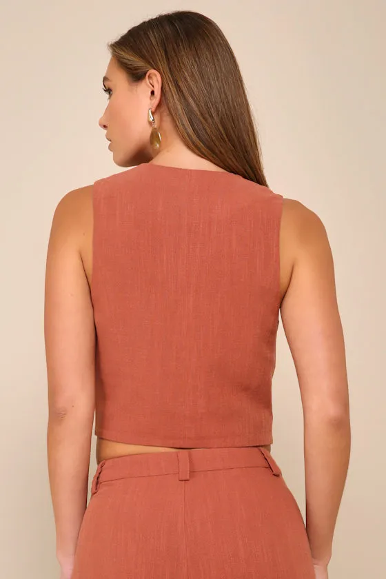 Suits You Perfectly Terracotta Linen Vest sold by Lulus product image thumbnail 2