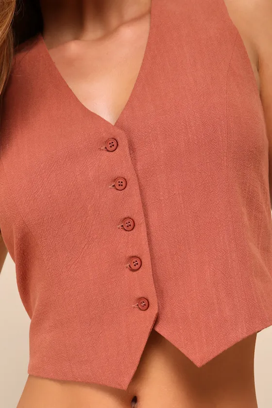 Suits You Perfectly Terracotta Linen Vest sold by Lulus product image thumbnail 4