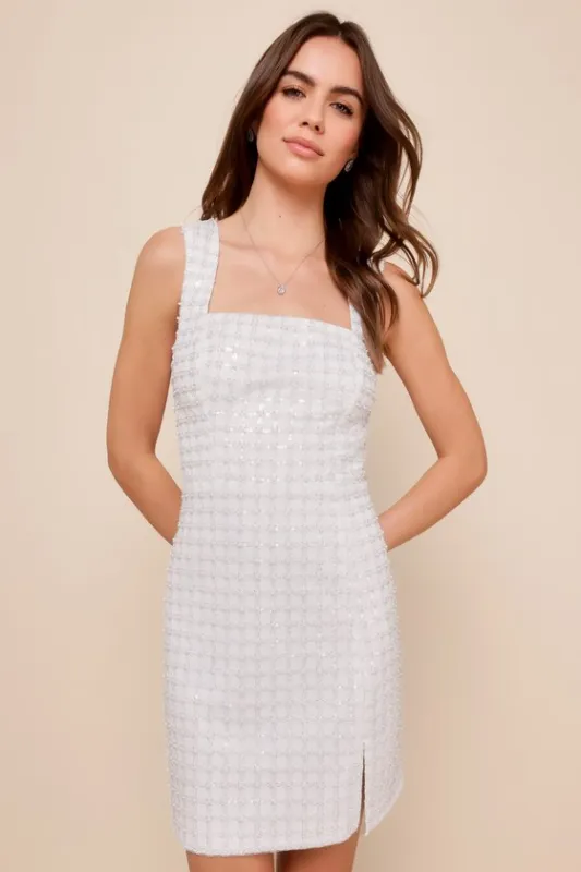 Beautifully Decadent White Sequin Pearl Sleeveless Mini Dress sold by Lulus